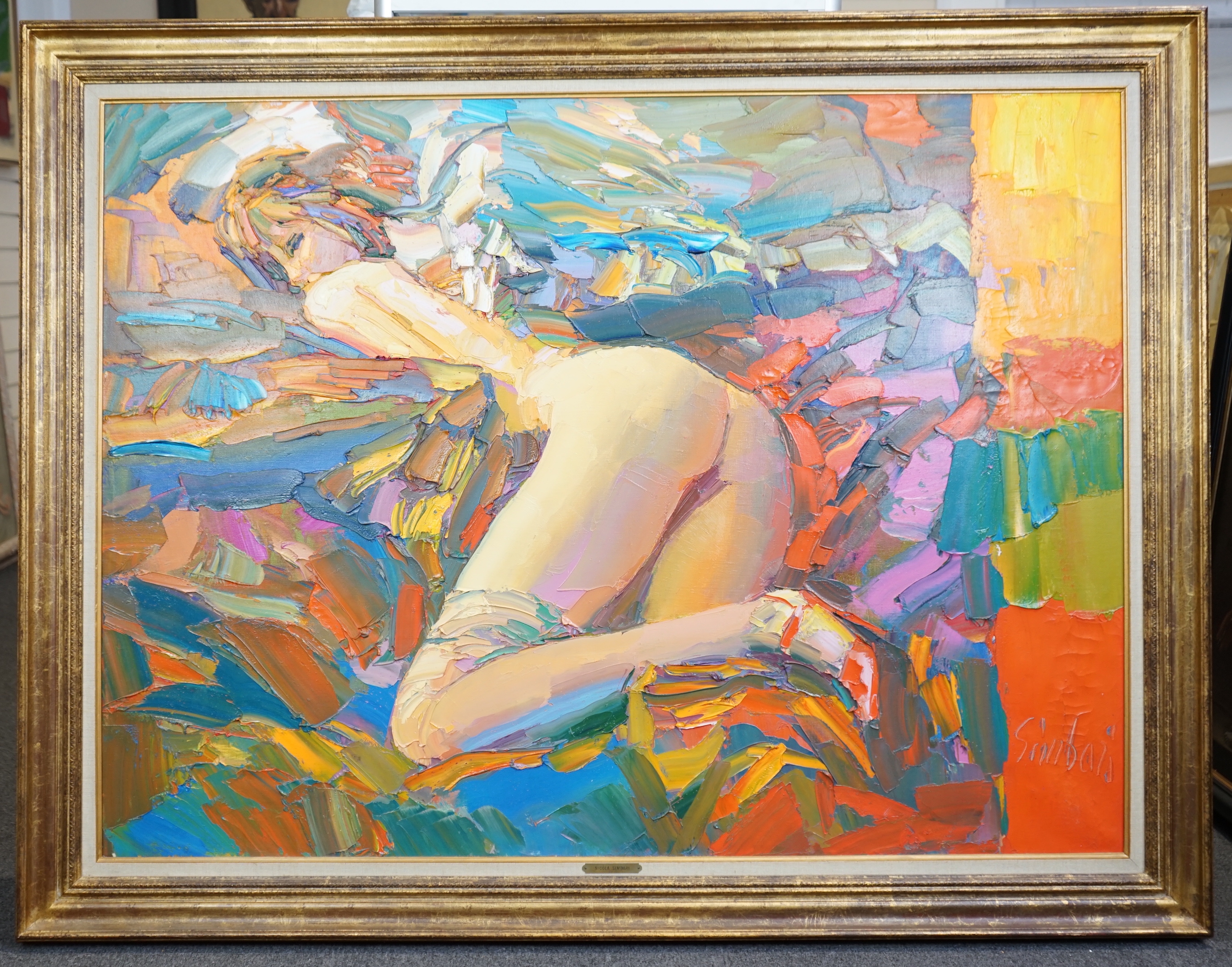 Nicola Simbari (Italian, 1927-2012), 'Pagazza Che Dorme', oil on canvas, 96 x 129cm